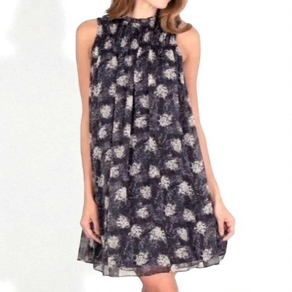 Joie Thelen Sleeveless Swing Dress Large Knee Length Black Gray Chiffon Boho